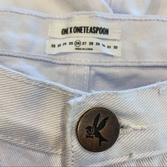 One Teaspoon Saints Long Rise Low Waist Distressed Baggy White Denim Jeans 26 - Picture 12 of 14